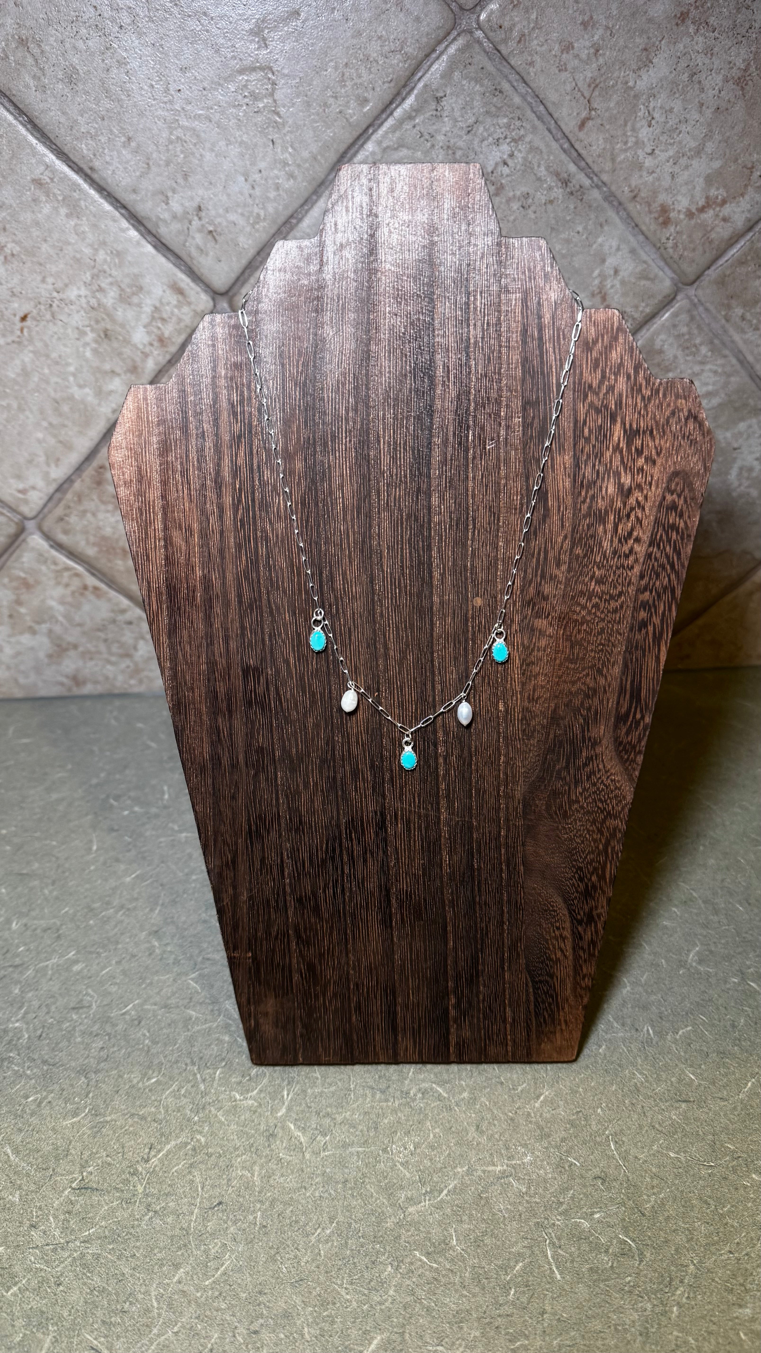 Kingman Turquoise and Freshwater Pearl necklace