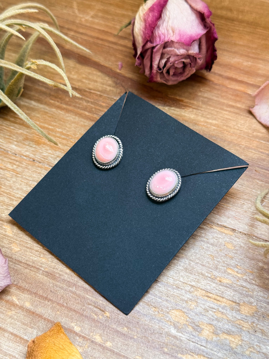 Sterling Silver Pink Conch Stud Earrings – Handmade by Artist Jason Ogg