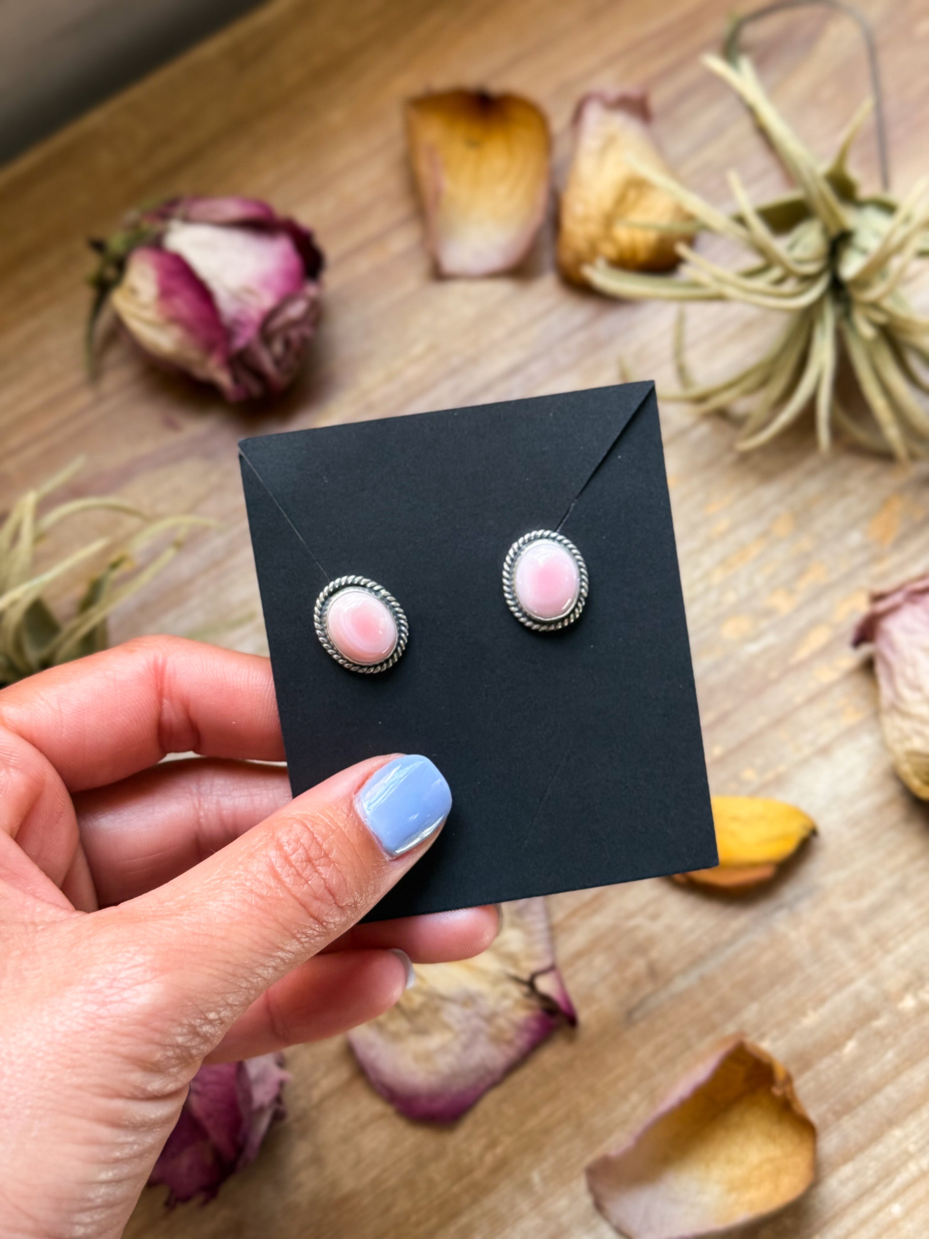 Sterling Silver Pink Conch Stud Earrings – Handmade by Artist Jason Ogg